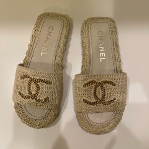 Chanel Braided Cord CC Mules 35 Light Beige